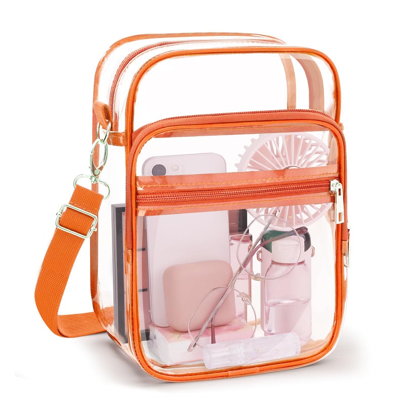 Blvornl Clear Crossbody Bag with Adjustable Shoulder Strap, Stadium Approved PVC Clear Purse Bag with Front Pocket, Clear Messenger Bag for Women and Men for Concerts Sports Events (Orange-L) - Image 1